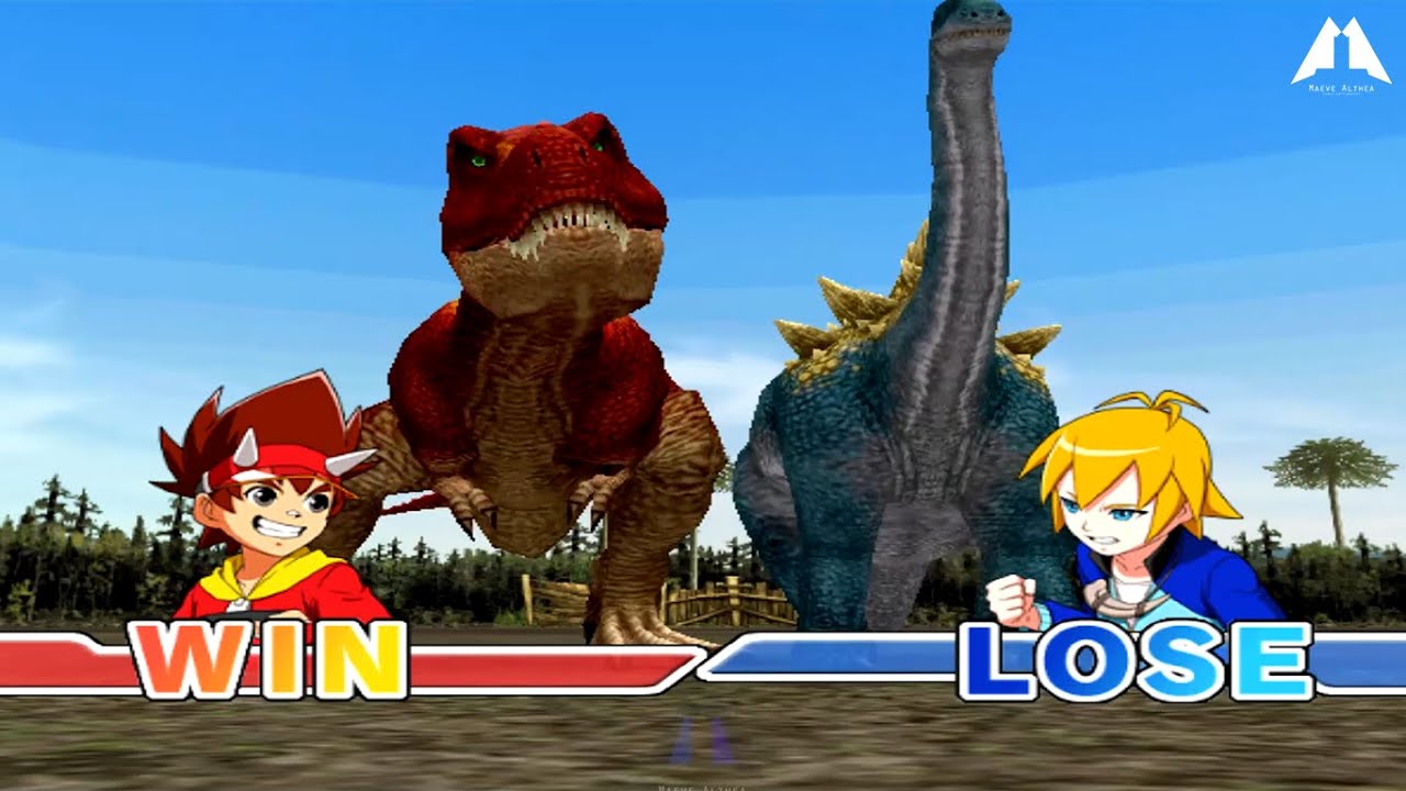 Tyrannosaurus X Ampelosaurus VS Carcharodontosaurus X Amargasaurus Dinosaur King Arcade Game 恐竜キング