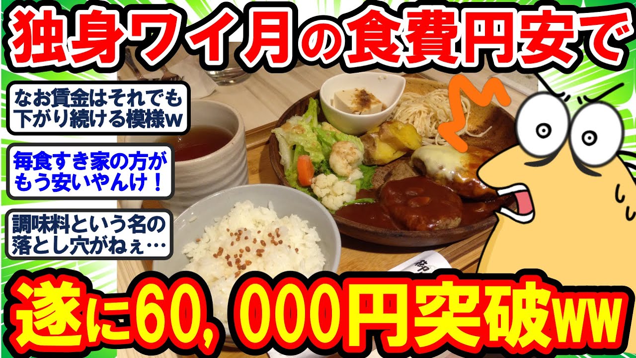 【2ch面白いスレ】独身ワイの月の食費… 気付けばどうやら60,000円を突破していた模様www【2chゆっくり解説】