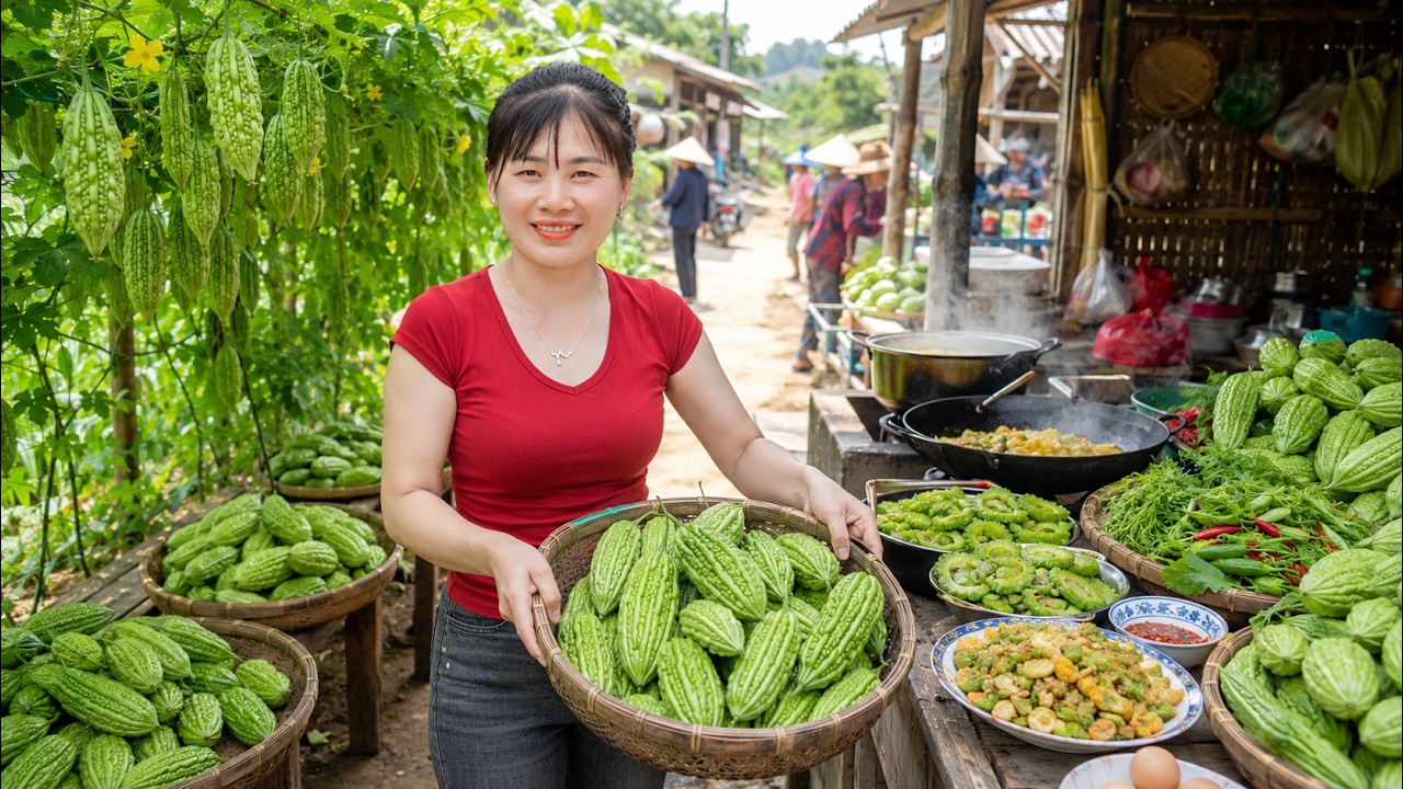 Timelapse - Bitter Melon Harvest | Market Selling & Cooking Farm Food