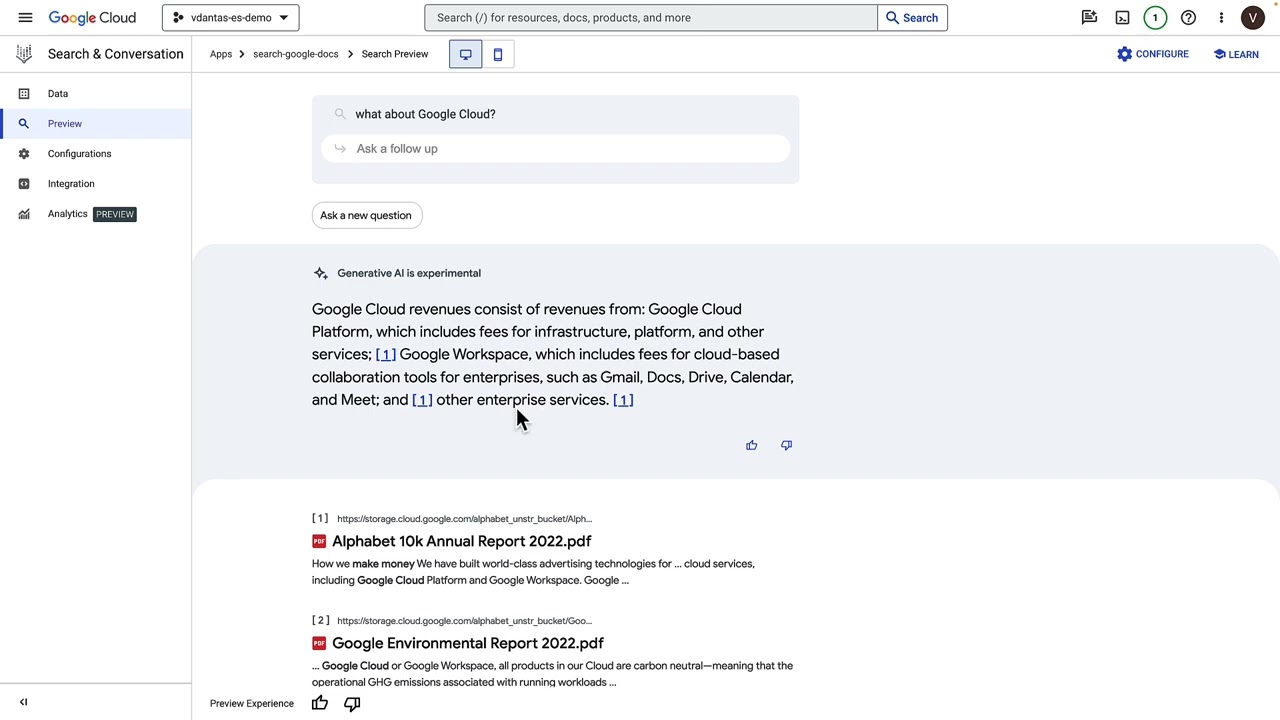 Создание приложения корпоративного поиска с использованием Vertex AI Search в Google Cloud (демонстрация)