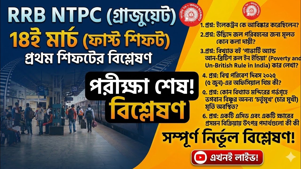 RRB NTPC 2026 GK GS Question Analysis | 18th March, 1st Shift (Memory Based)