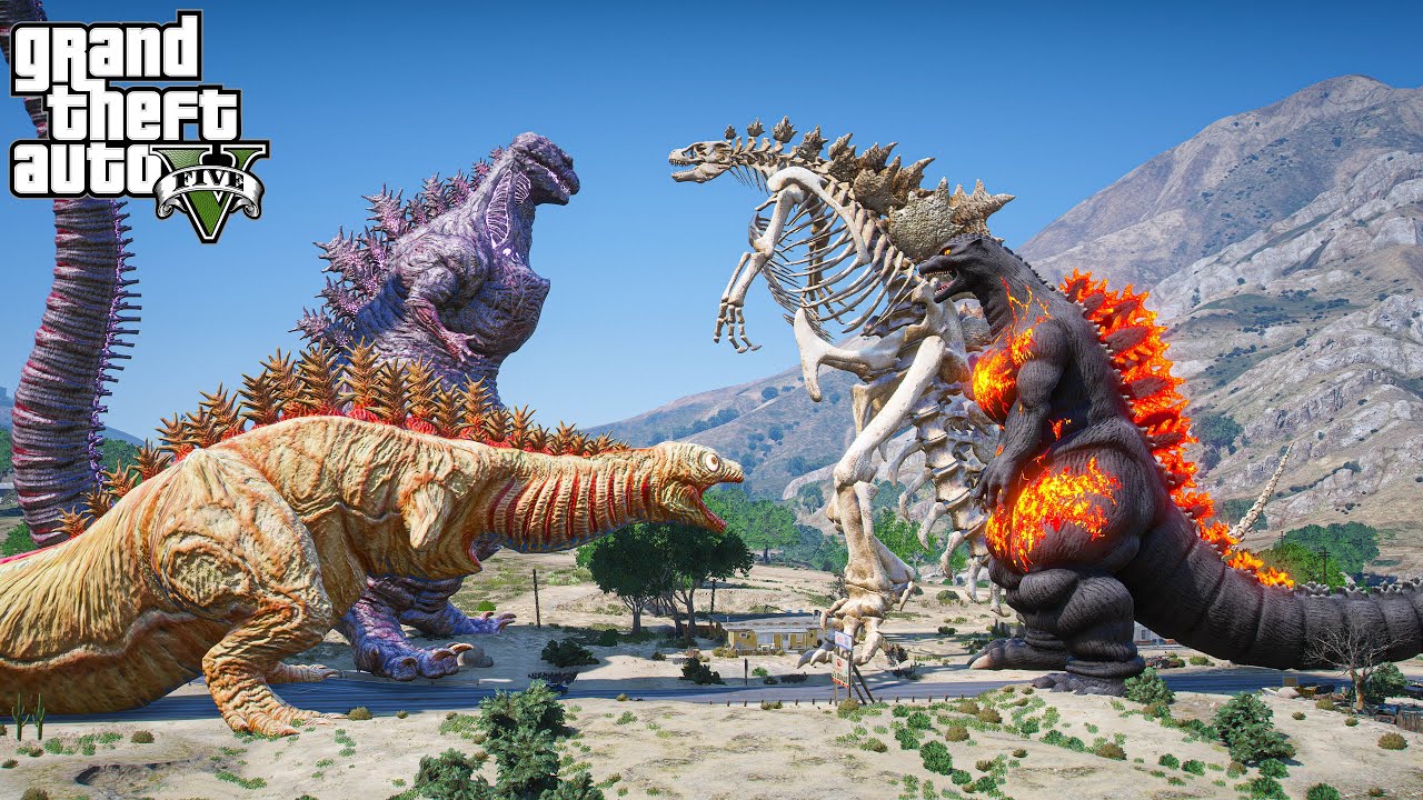 Shin Godzilla SF, Shin Godzilla vs Burning Godzilla, Skeleton Godzilla- The New Battle ( GTA V Mod )