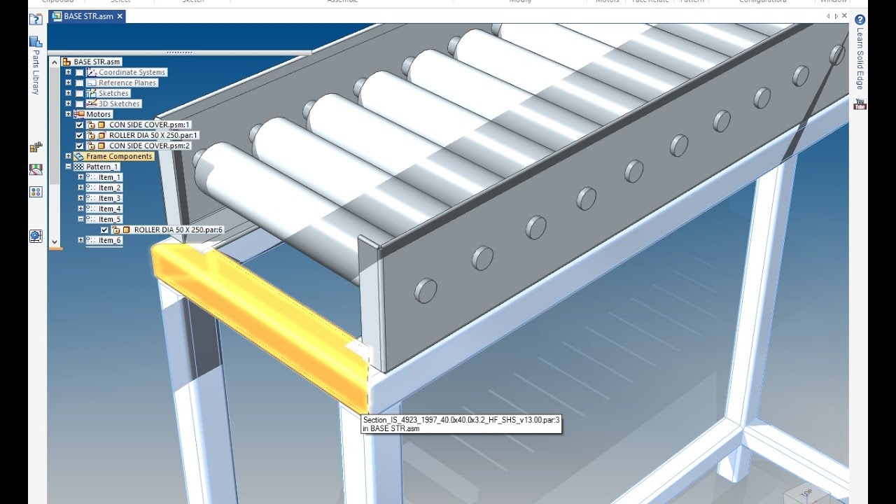 ROLLER CONVEYOR DESIGN IN SOLID EDGE PART 1