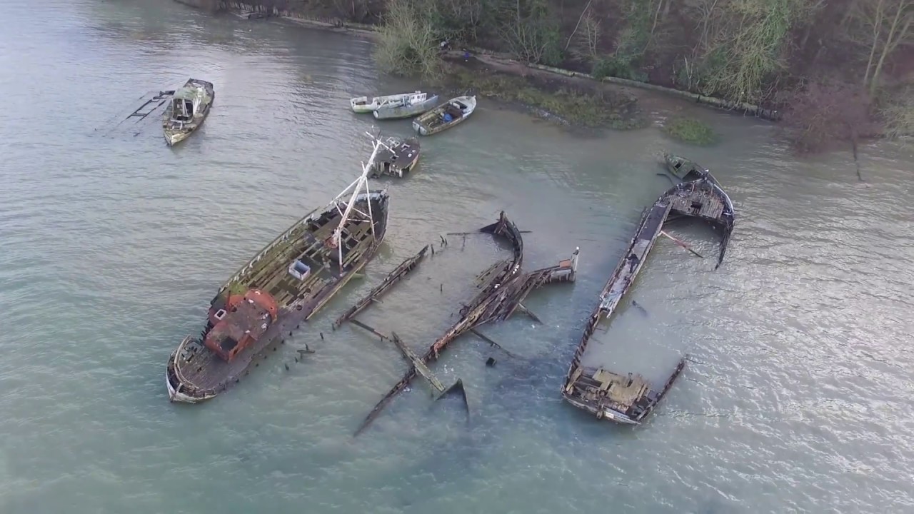 Pin Mill Suffolk by Drone including the barge wrecks