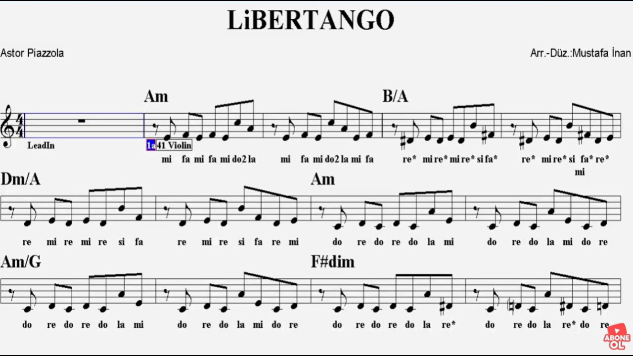 LİBERTANGO--Am--:Guitar,Violin,Accordeon,Keyboard,Flute,Oboe,Melodica,Ukulele,Recorder.