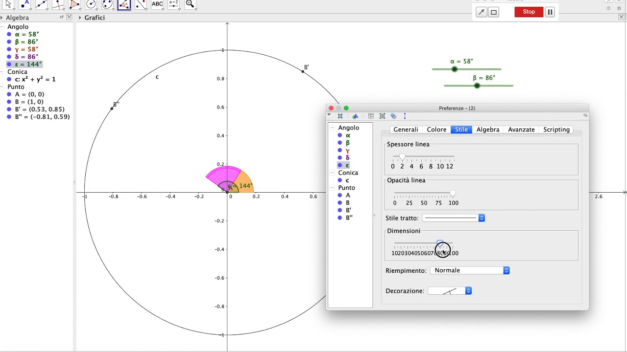 seno della somma con geogebra