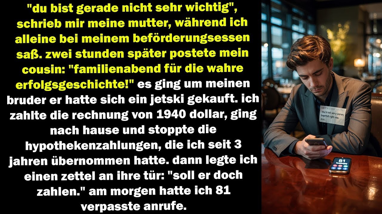 meine mutter schrieb ich sei unwichtig, dann feierte die familie meinen bruder und ich stoppte die