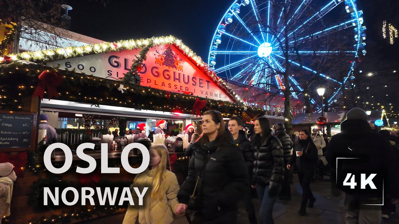 🎄🇳🇴 Beautiful Oslo Christmas Lights | Christmas Market Walk | Norway 4K