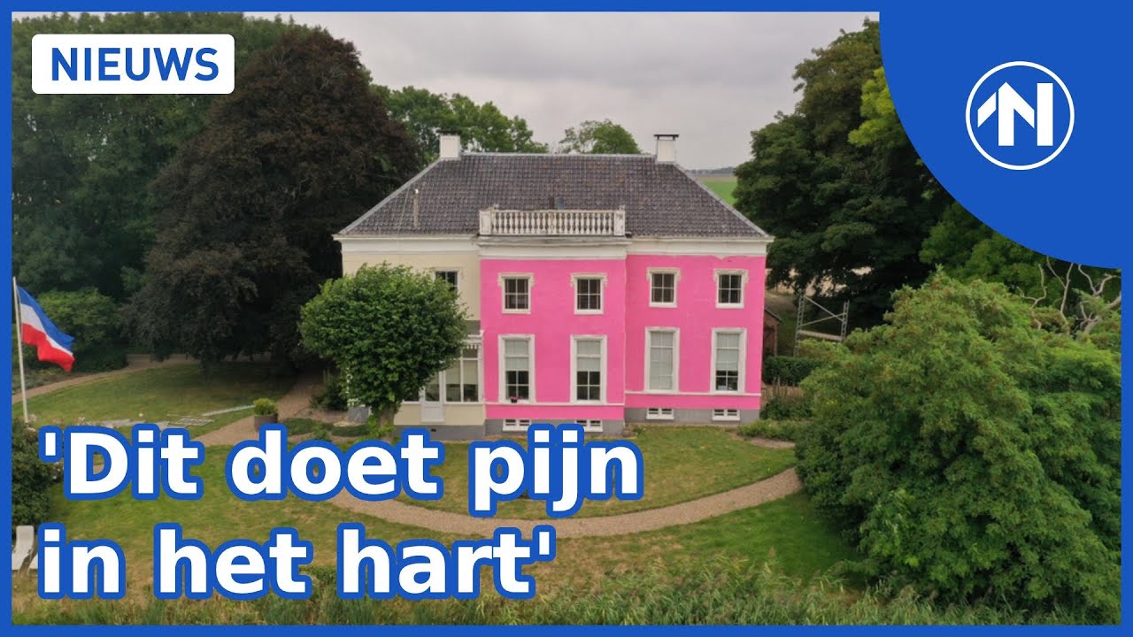 Wanhopig stel schildert monumentale boerderij knalroze