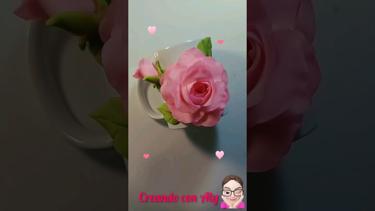 Como hacer una Rosa 🌹 en porcelana fria/ TAZA DECORADA #manualidades #arte #pastaflexible