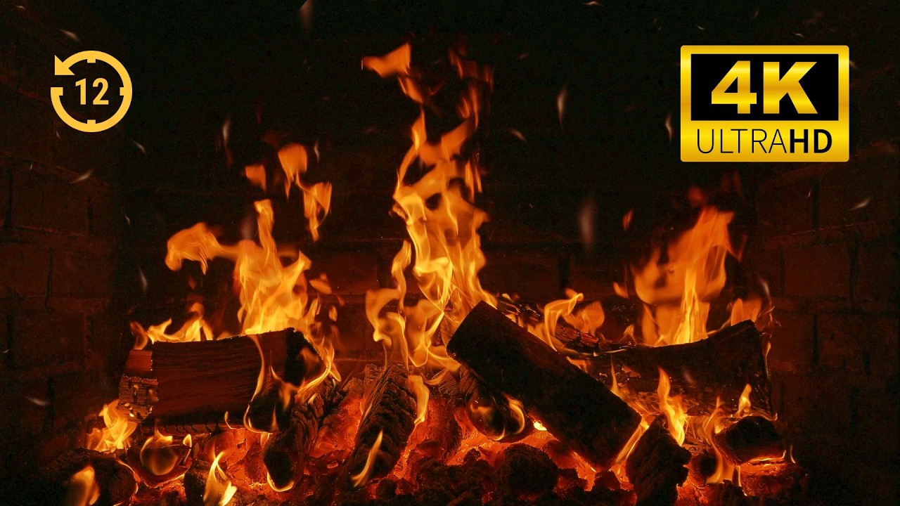 4K Ultra HD Real Fireplace (NO ADS)🔥12 Hours Authentic Wood Burning Sounds, No AI Cozy Home Ambience