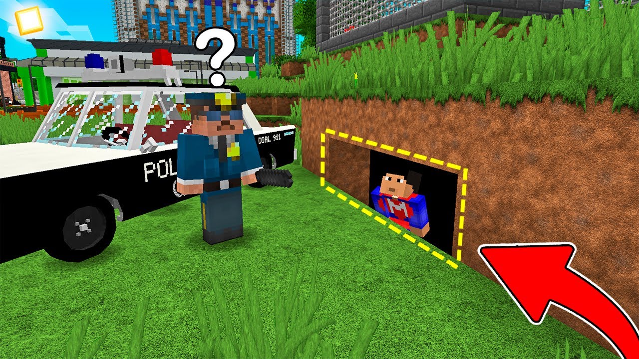 CONSTRUYO UNA CASA SECRETA PARA ESCONDERME DEL POLICÍA EN MINECRAFT TROLL 😱