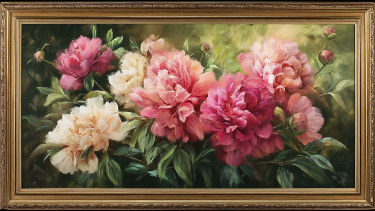 Classic Peony Garden Masterpiece  Silent Ambient Wall Art 4K
