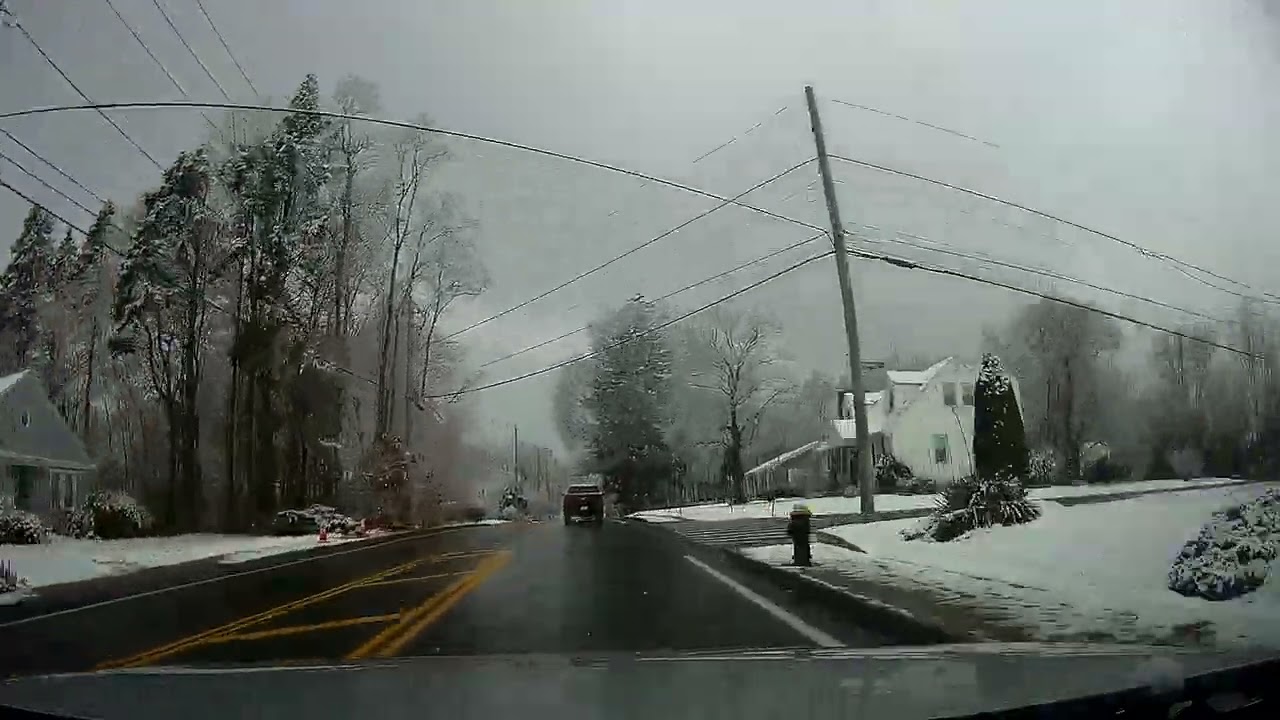 Snowy drive from North Providence to Lincoln, Rhode Island