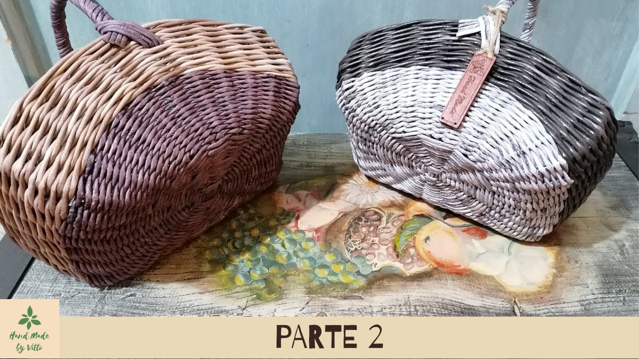 CESTO CON CANNUCCE DI CARTA PARTE II * FORMA RETTANGOLARE PARTENDO DA BASE ROTONDA - Корзинка