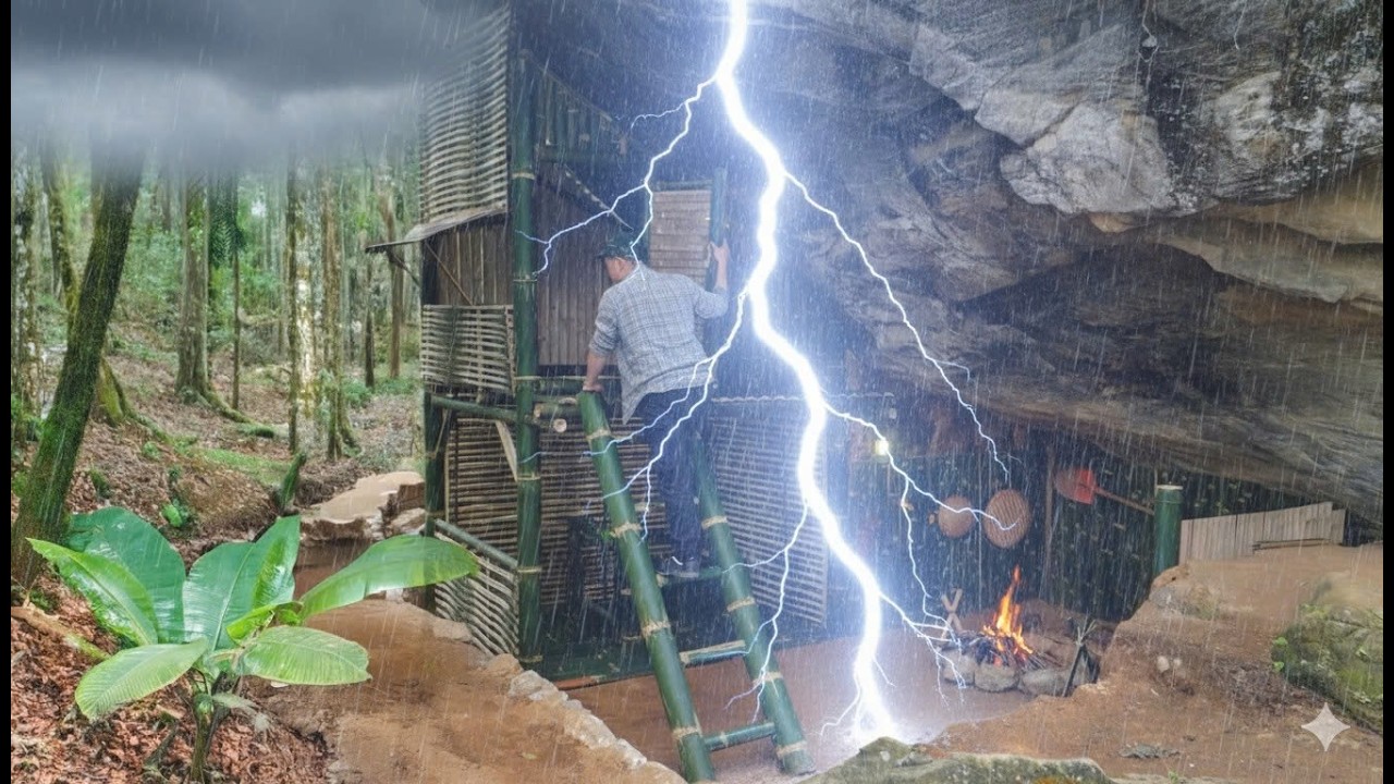 A collection of handcrafted bamboo houses built creatively in the forest, and enjoying natural food.