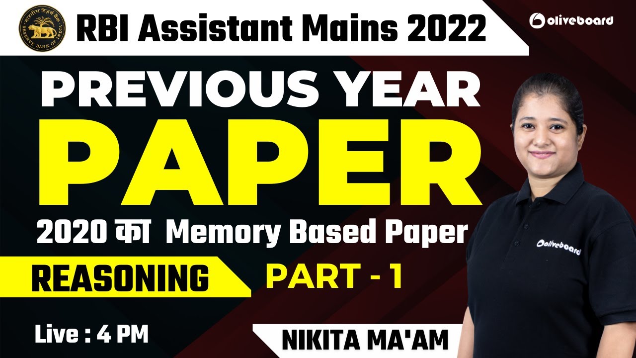 RBI Assistant Mains Reasoning Memory Based Paper 2020 | RBI Assistant Mains 2022 | Nikita Ma'am #01