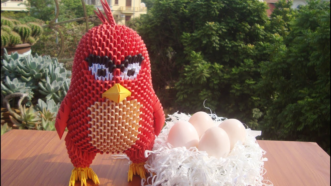 3D Origami Angry Bird Tutorial | DIY Paper Red Angry Bird Home Decor