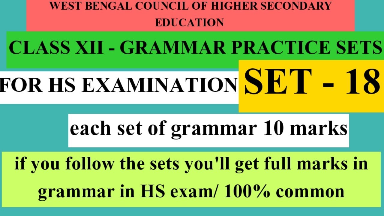 HS English Textual Grammar Practice, Model Set 18, High Secondary English Grammar WBCHSE