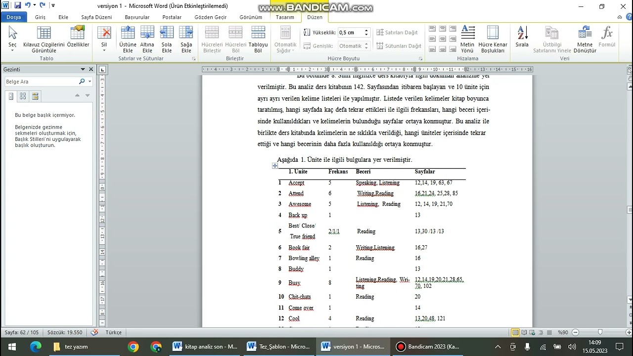 Microsoft Word-makale tipi tablo hazırlama-Tablo küçültme-satır eşitleme-hizalama