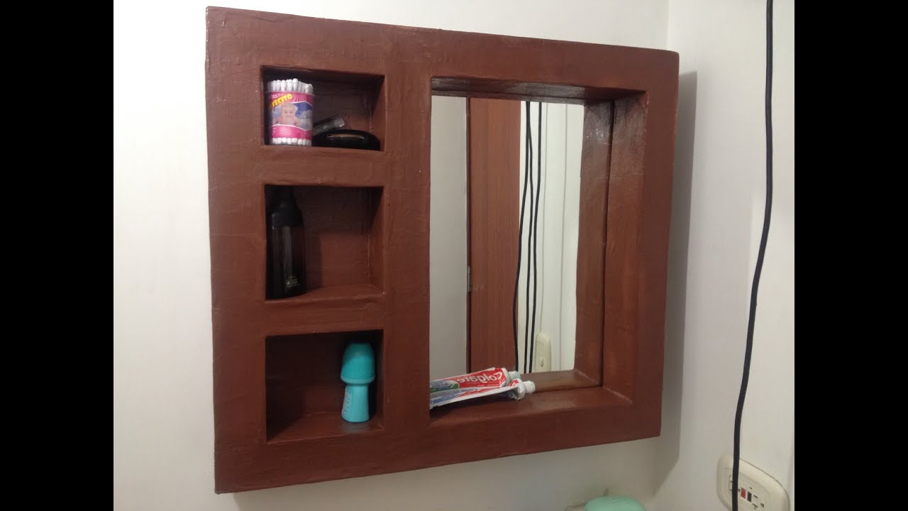Tutorial: como hacer mueble de carton espejo organizador para baño o habitacion DIY