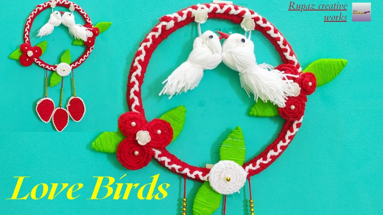 love birds wall hanging using wool | decorative wall showpiece | Multicolour Love Birds Jhoomar