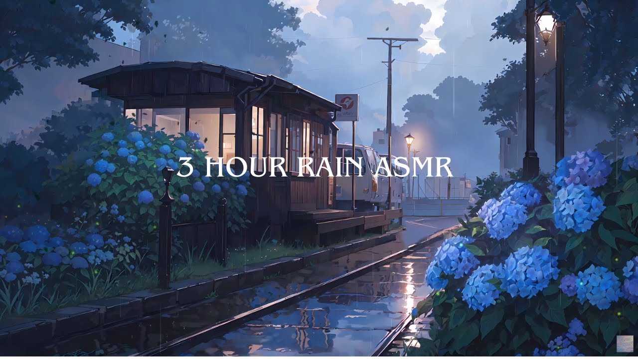 Japanese Train Station Heavy Rain | ASMR Sleep Sounds | Anime