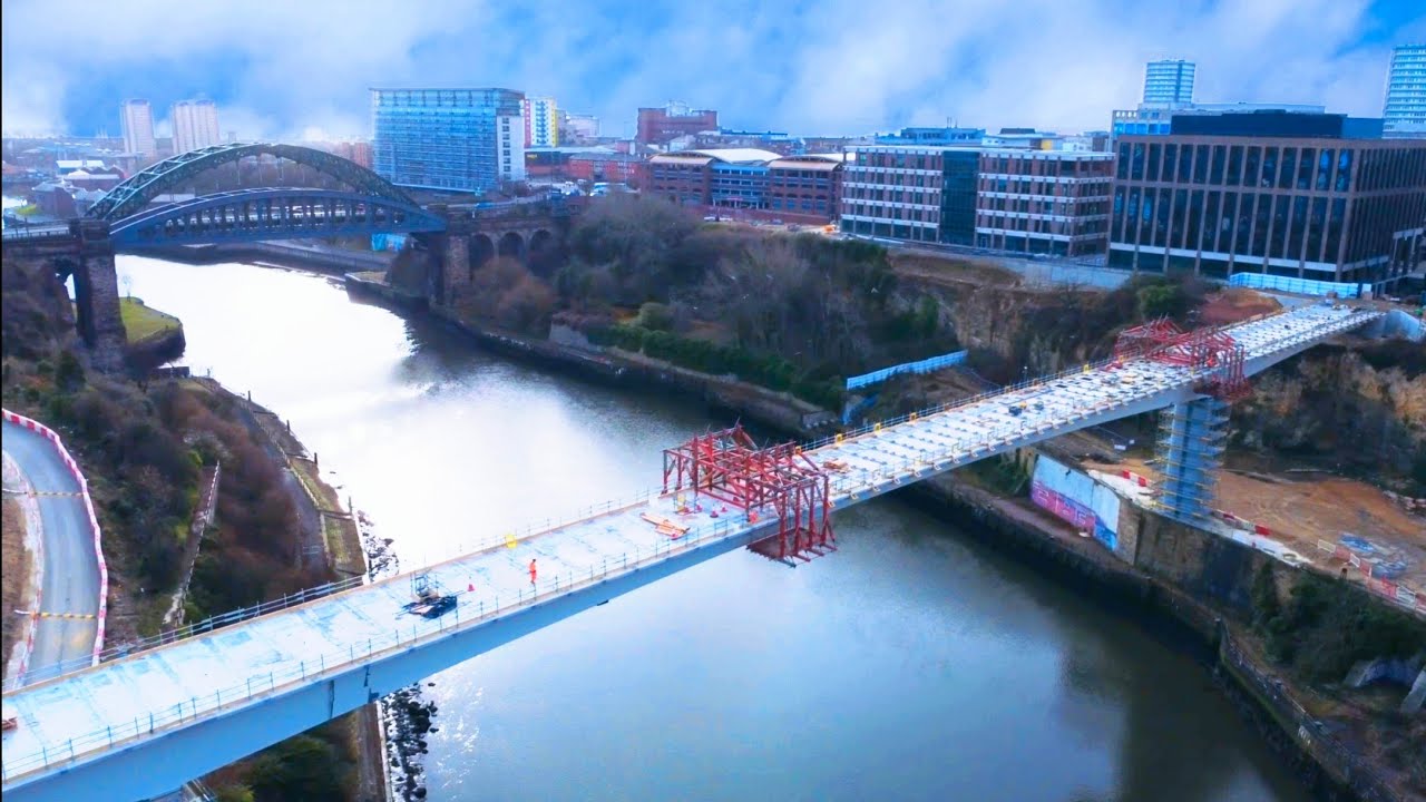 A quick flyby of Sunderland's new footbridge, the Wearmouth and the Stadium of Light.
