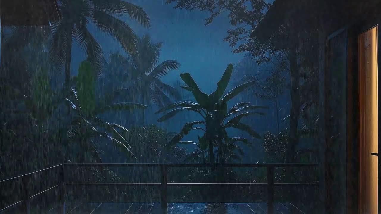 Sleep Faster with Warm Rain and Rolling Storm at Wooden Cabin Terrace 🌧️