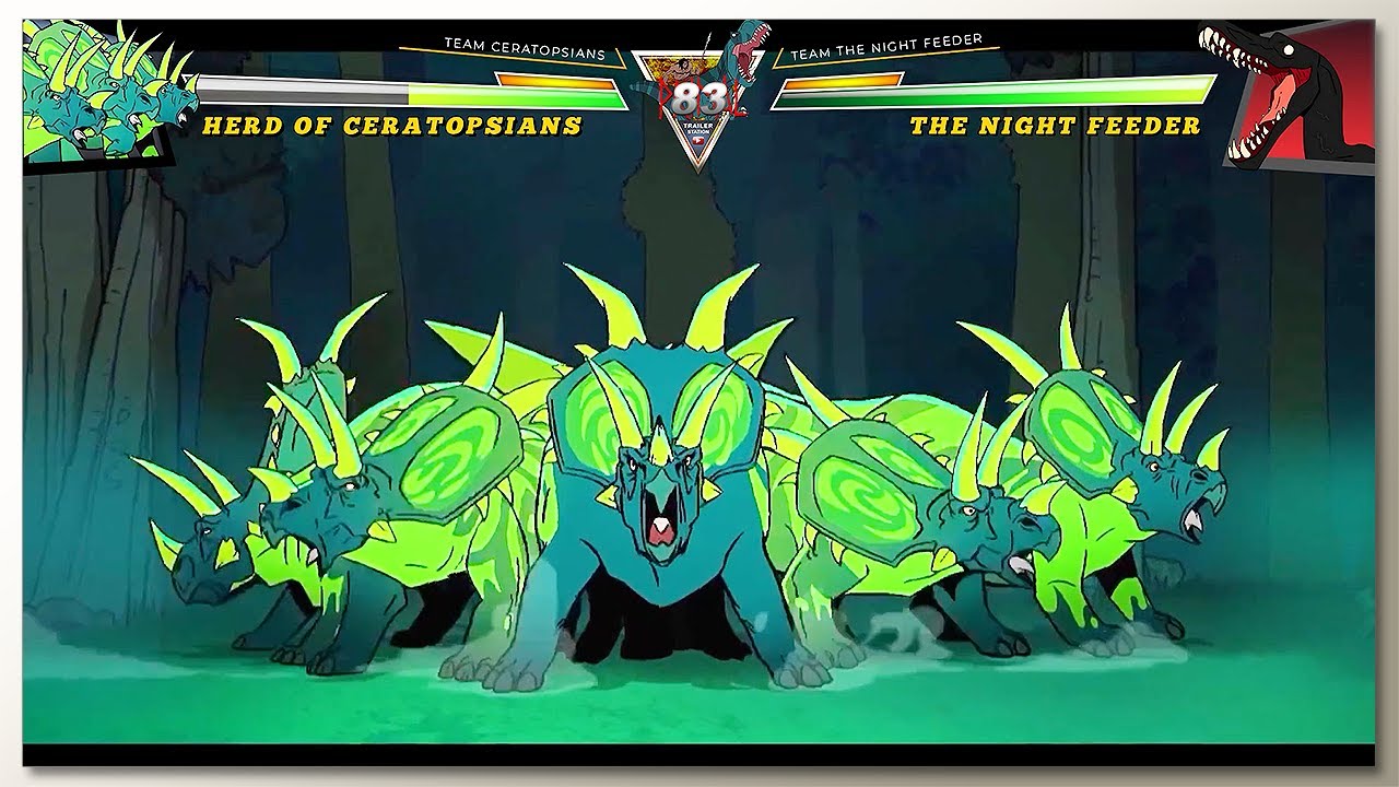 Team Caveman & T-Rex vs Night Feeder with Healthbars