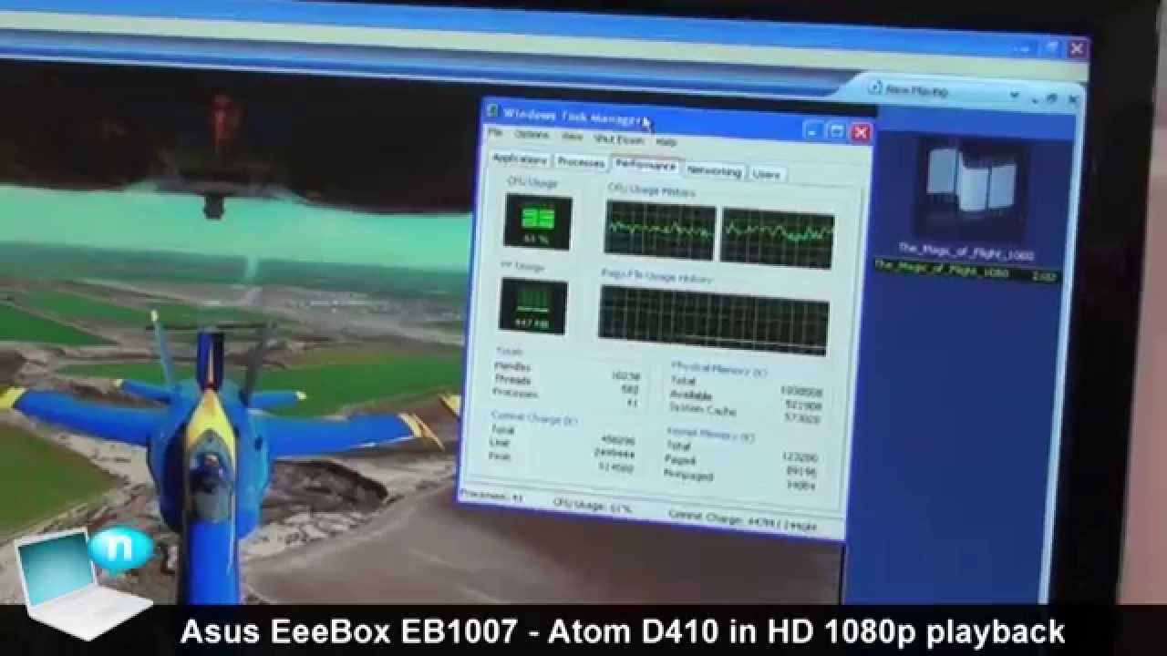 Asus EeeBox EB1007 nettop Pinetrail - Full HD 1080p without Crystal HD test