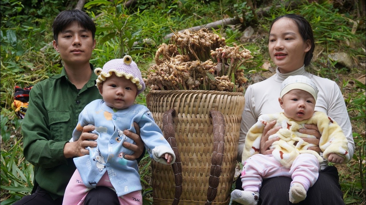 This small family went into the forest together to dig up ginger roots to sell at the market.