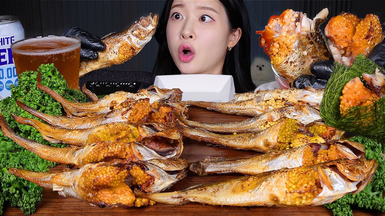 ASMR MUKBANG | Хрустящий жареный дорумук с икрой 🐟 Жареная рыба
