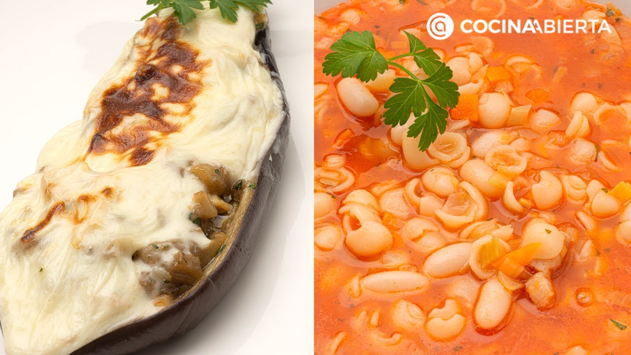 Sopa minestrone con alubias blancas - Berenjenas rellenas de pollo - Cocina Abierta