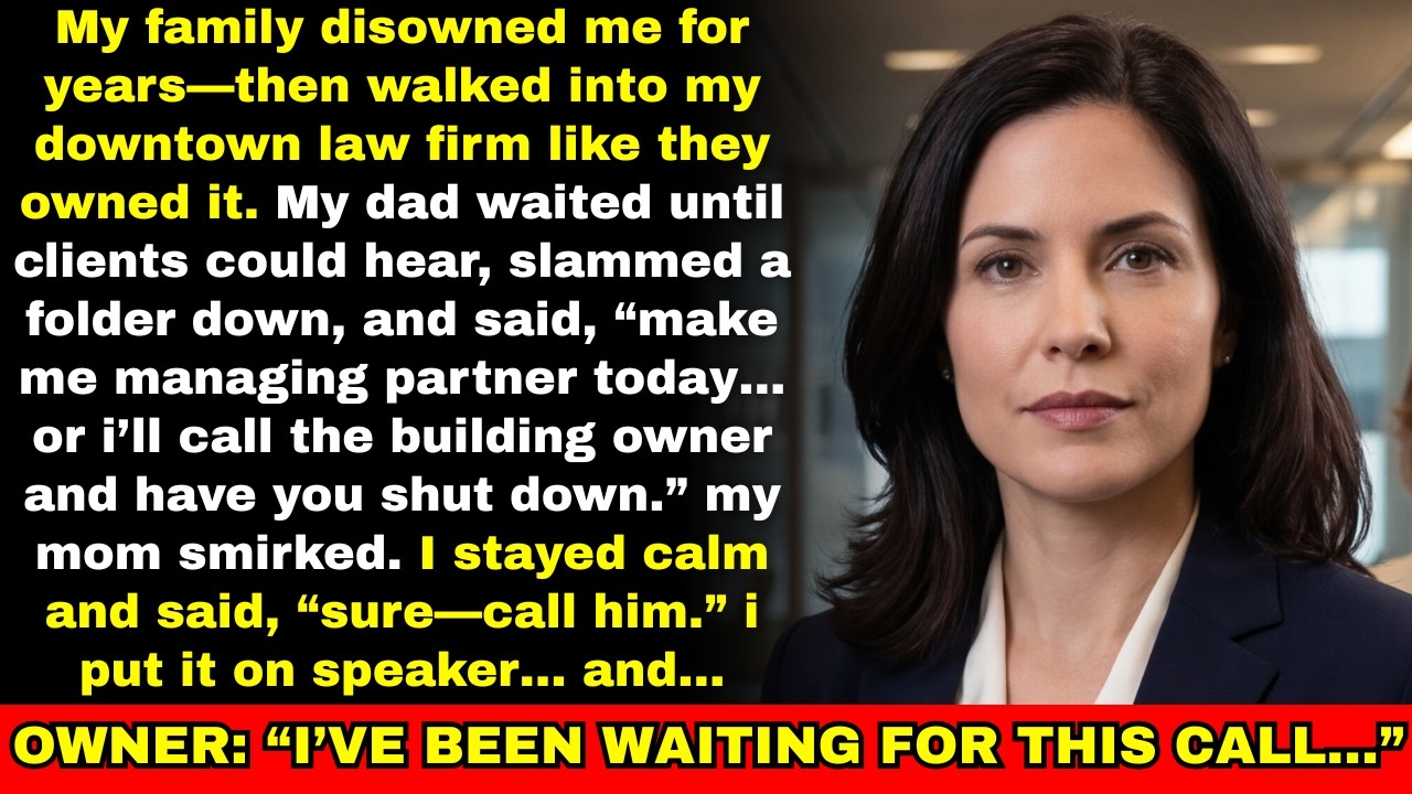 My Family Disowned Me—Then Walked Into My Downtown Law Firm… My Dad Demanded “Managing Partner” or…