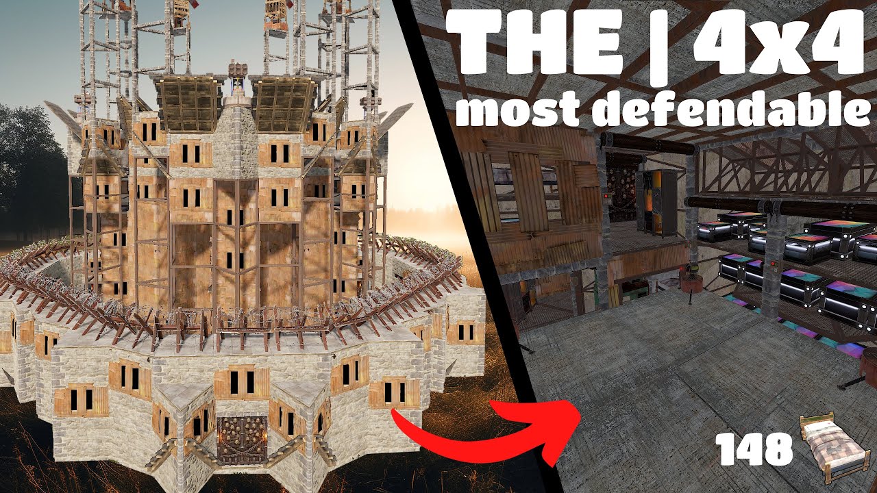 The most DEFENDABLE 4x4 in Rust |Open Core &bull; Mini China Wall &bull; Wide Gaps |2023 Clan/Small Group Base