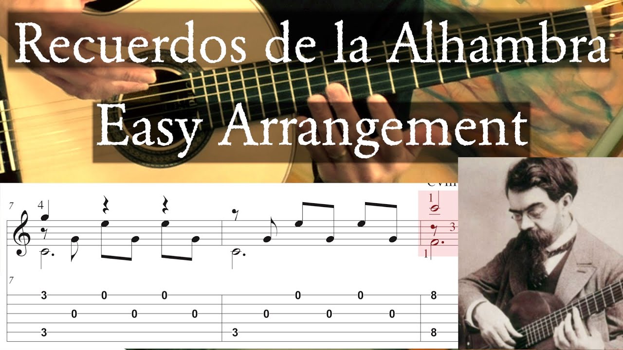 ВОСПОМИНАНИЯ ОБ АЛЬГАМБРЕ - Таррега - Easy Arr. (без тремоло) - Учебное пособие с TAB - Гитара в ...