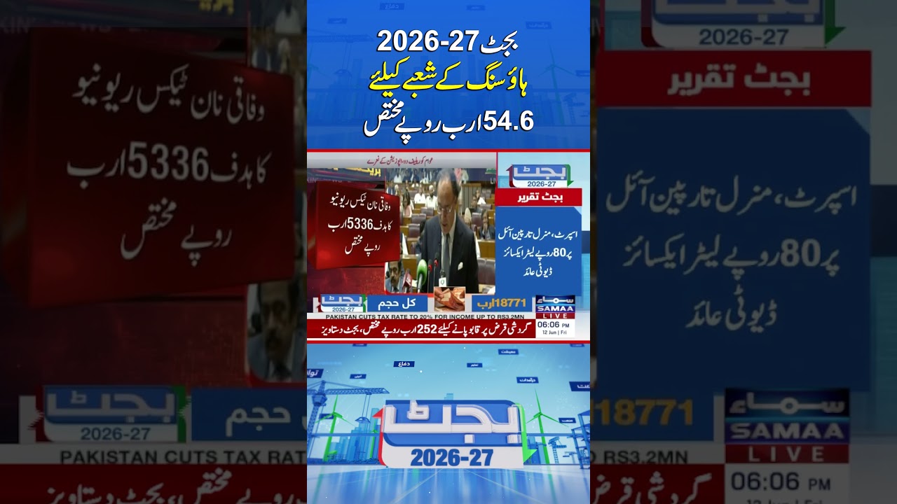 Budget 2026&ndash;27: Rs54.6 Billion Allocated for Housing Sector | Samaa TV