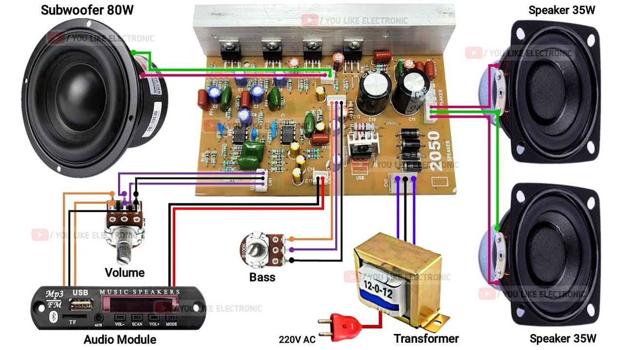 2.1/4.1 TDA2050 ic Based Amplifier Complete Wiring in हिन्दी | A to Z Wiring | You Like Electronic