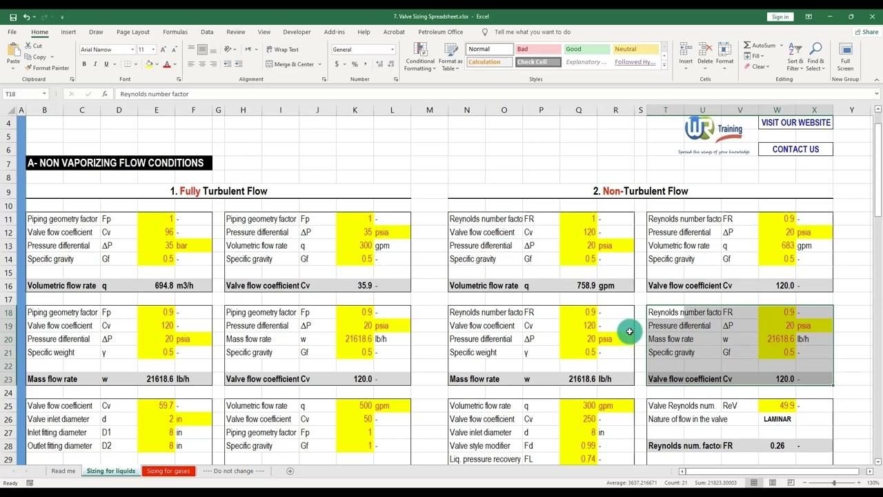 The Valve Sizing Spreadsheet: A valuable Excel tool to size valves and control valves by WR Training