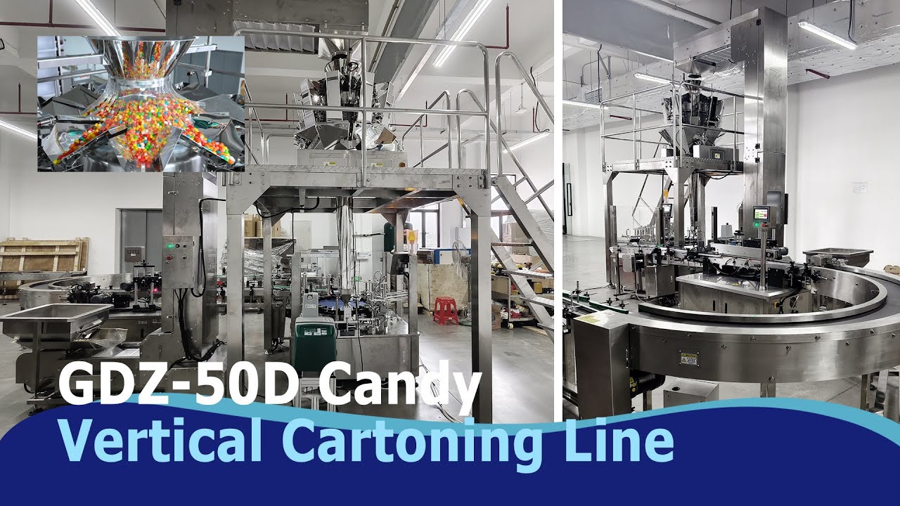 GDZ 50D Vertical Cartoning Machine with 10 Heads Weigher Candy Box Packing Labeling Packing Line