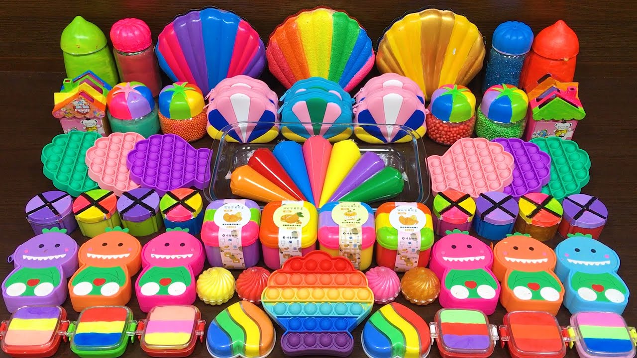 RAINBOW SEASHELL Slime ! Mixing Random Things  into GLOSSY Slime ! Satisfying Slime Video #969