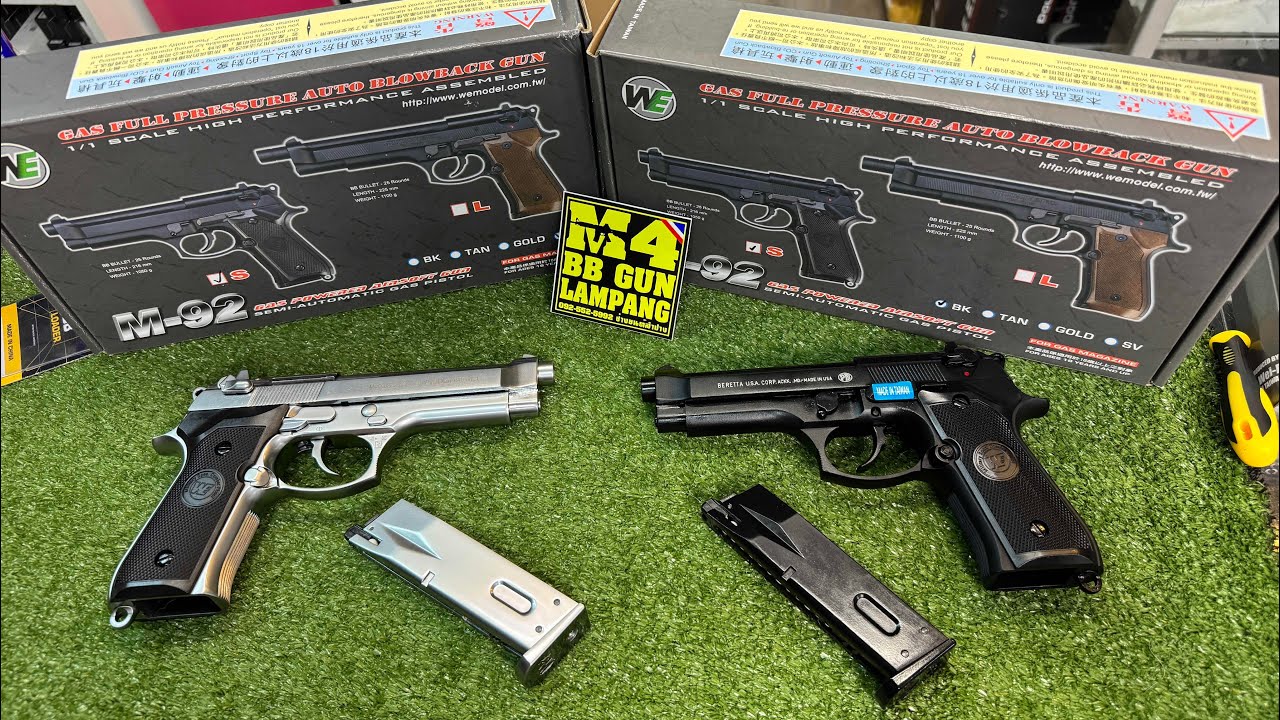 BERETTA M92 WE 🔥ทดสอบปืนบีบีกันอัดแก๊สจากค่าย We ปืนทรงยอดนิยม มี2สี ดำ&เงินเงา
