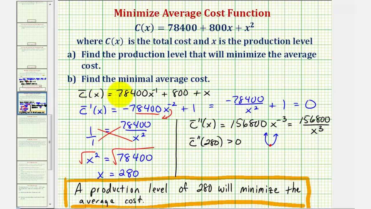 Ex: Find the Average Cost Function and Minimize the Average Cost