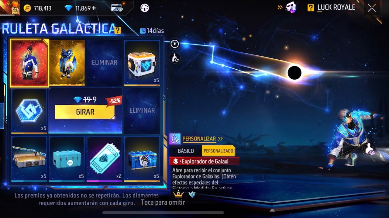 Sacando nueva skin Evolutiva Explorador de Galaxias Free Fire Ruleta Galáctica