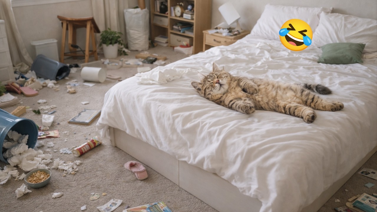Cat Slept Peacefully After Destroying My Room 😹🤣