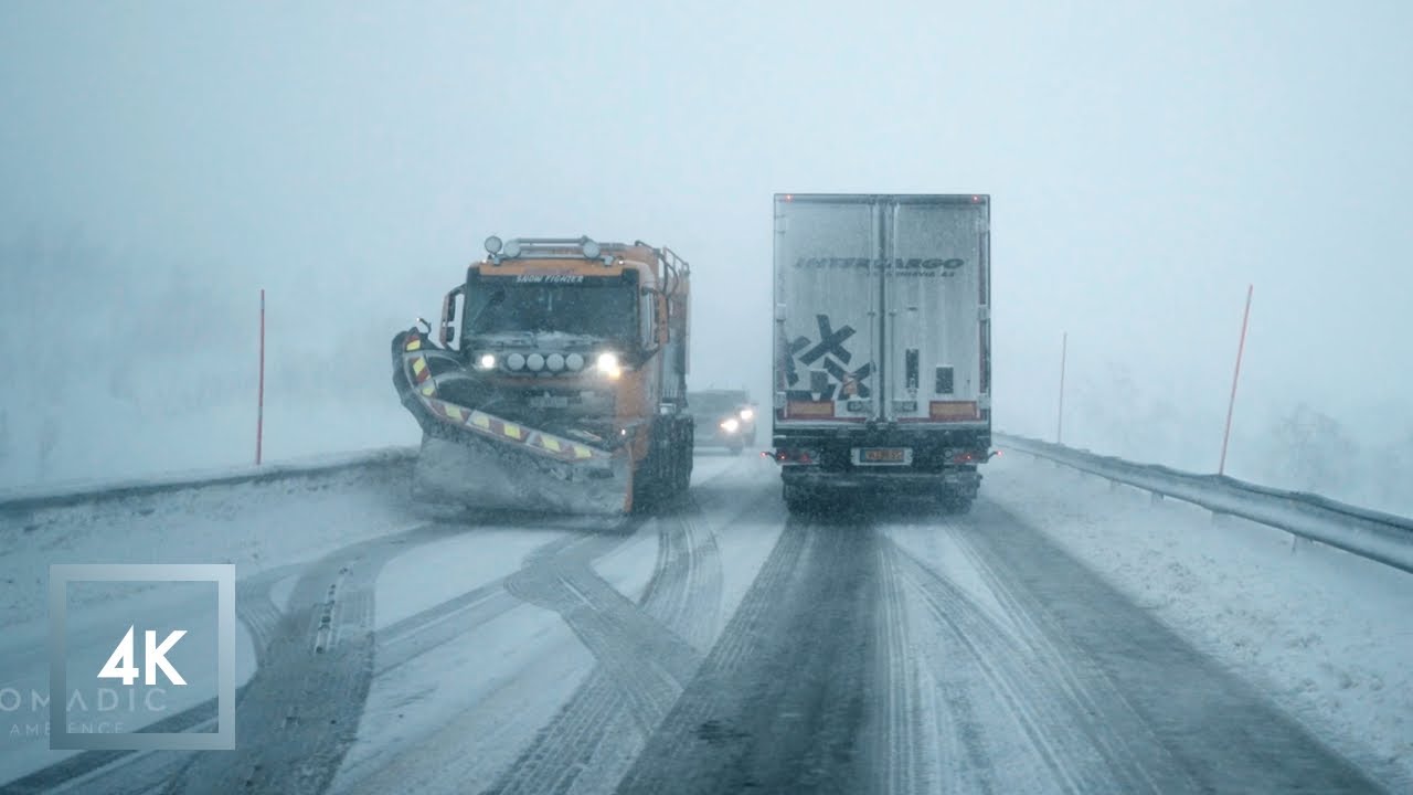 Snowstorm Drive Through the Arctic Circle, Norway | Relaxing 4K Drive