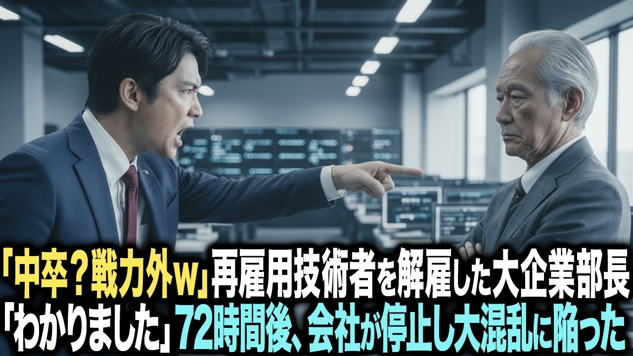 中卒？戦力外でしょｗ」再雇用エンジニアを即日解雇したエリート部長。「わかりました」――72時間後、会社が停止した
