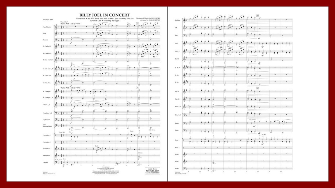Billy Joel In Concert (Piano Man, Uptown Girl & more) | Arr. Paul Murtha