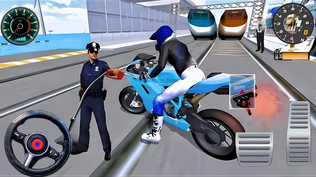 3D Driving Class Gameplay - New KTM Bike Crossing Railway Station Vs Bullet Train - Android iOS Game
